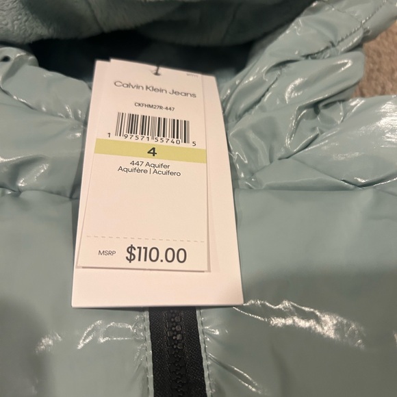 NWT Calvin Klein Jeans Kids Liquid Shine Aquifer Puffer Jacket Size 4 New - Picture 4 of 9